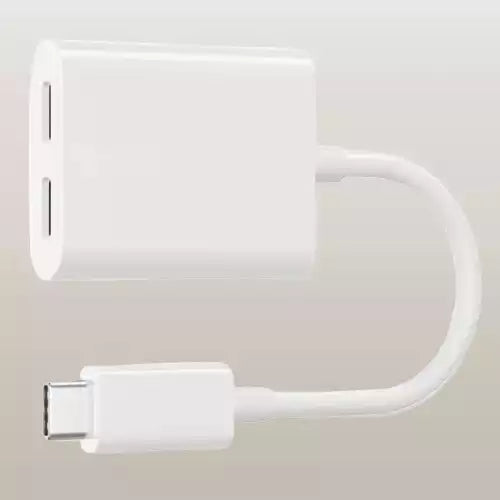 Adaptateur USB C mâle vers double USB-C femelle Audio et charge compact blanc